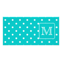 Motif de point turquoise et blanc de polka. Monogr Photocartes