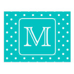 Motif de point turquoise et blanc de polka. Monogr Cartes Postales