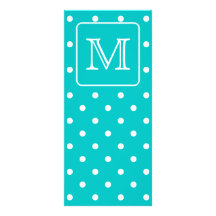 Motif de point turquoise et blanc de polka. Monogr Double Carte Personnalisée