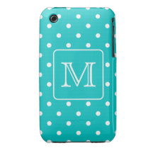 Motif de point turquoise et blanc de polka. Monogr Coques Case-Mate iPhone 3