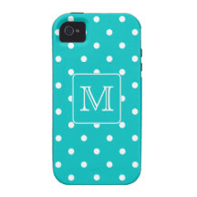 Motif de point turquoise et blanc de polka. Monogr Coque Case-Mate iPhone 4