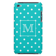 Motif de point turquoise et blanc de polka. Monogr Étui Barely There iPod