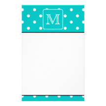 Motif de point turquoise et blanc de polka. Monogr Papiers À Lettres