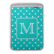 Motif de point turquoise et blanc de polka. Monogr Poches Macbook Air