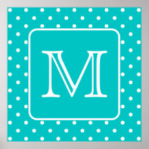 Motif de point turquoise et blanc de polka. Monogr Posters
