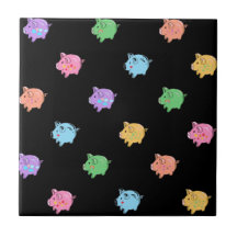 Motif de porc d'arc-en-ciel sur le noir carreaux