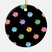 Motif de porc d'arc-en-ciel sur le noir décorations de noël