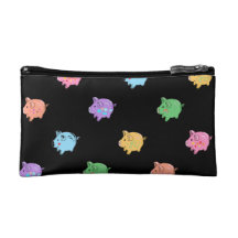 Motif de porc d'arc-en-ciel sur le noir trousses make-up