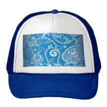 Motif floral blanc bleu vintage de damassé casquette de camionneur