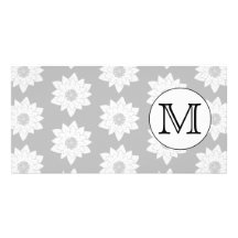 Motif floral, monogramme fait sur commande noir et photocarte personnalisée