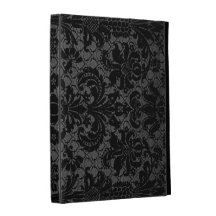 motif gris de damassé de noir de dentelle de faux coque folio iPad