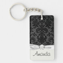 motif gris de damassé de noir de dentelle de faux porteclés