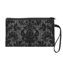 motif gris de damassé de noir de dentelle de faux pochettes avec dragonne