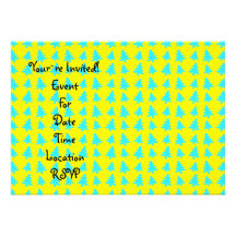 Motif jaune et bleu d'arbres de Noël Invitations Personnalisées