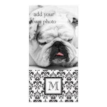 MOTIF NOIR GIRLY 2 DE DAMASSÉ VOTRE INITIALE MODÈLE POUR PHOTOCARTE