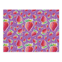 Motif pourpre rouge en pastel de fraise carte postale