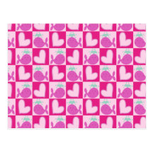Motif rose de coeur de baleine carte postale
