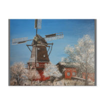 Moulin à vent néerlandais en hiver carte postale