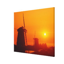 Moulins à vent au coucher du soleil, Schermerhorn, Impression Sur Toile