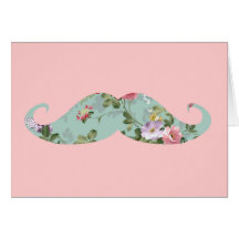 Moustache florale rose rouge vintage Girly drôle Cartes