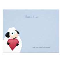Moutons et carte de note plate de Merci du coeur | Invitations