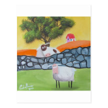MOUTONS ET VACHE CARTE POSTALE