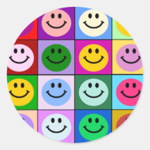 Multicolored Vierkanten Smiley Ronde Sticker