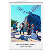 Musiciens au moulin à vent cartes de vœux