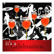 Musique en verre de vin rouge de célébration de pa invitations