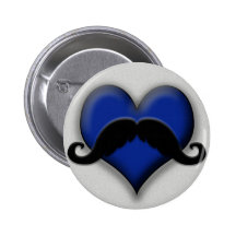 Mustache on Blue Heart, Very Retro! Buttons