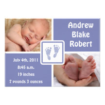 Naissance de bébé de pieds de bébé - bleu invitation personnalisable