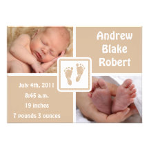 Naissance de bébé de pieds de bébé - Brown Faire-parts