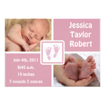 Naissance de bébé de pieds de bébé - rose faire-part personnalisé