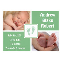 Naissance de bébé de pieds de bébé - vert faire-part personnalisé