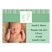 Naissance d'empreintes de pas de bébé - vert faire-parts