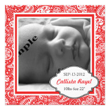 Naissance ROUGE et baby shower de photo de Paisley Invitation Personnalisée