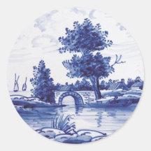 Nederlandse traditionele blauwe tegel ronde stickers
