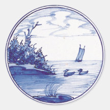 Nederlandse traditionele blauwe tegel ronde stickers