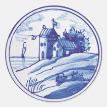 Nederlandse traditionele blauwe tegel ronde stickers