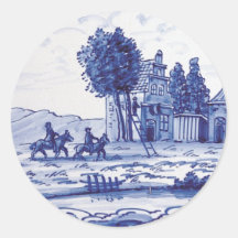 Nederlandse traditionele blauwe tegel ronde stickers