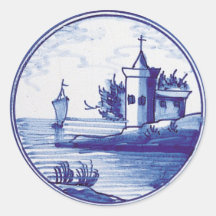 Nederlandse traditionele blauwe tegel ronde stickers