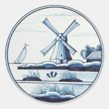 Nederlandse traditionele blauwe tegel ronde sticker