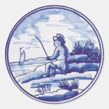 Nederlandse traditionele blauwe tegel ronde sticker