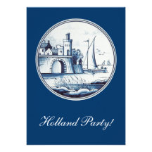 Nederlandse traditionele blauwe tegel gepersonaliseerde uitnodiging