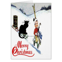 Neige de Noël de chat noir Carte De Vœux