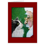Noël Père Noël et carte de voeux de chat