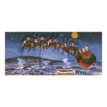 Noël vintage avec le renne Sleigh du père noël Modèle De Double Carte