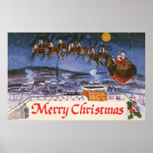 Noël vintage avec le renne Sleigh du père noël Posters