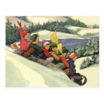 Noël vintage, enfants Sledding la neige d'hiver Cartes Postales