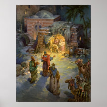 Noël vintage, nativité, Magi de visite Manger Affiches
